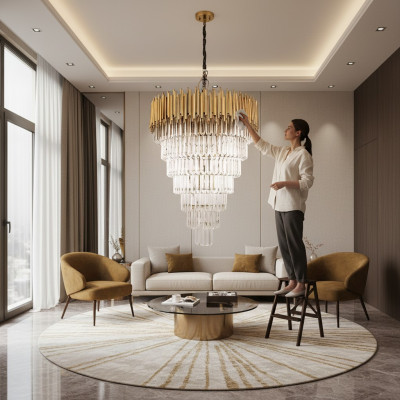 Kronleuchter Luster Deckenleuchter Luxus Deckenlampe Kristall Gold Kegel