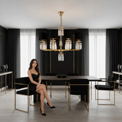 Kronleuchter Deckenleuchter Gold Deckenlampe Lüster Kristall Schwarz
