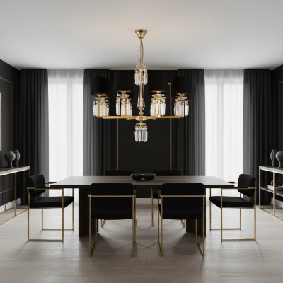 Kronleuchter Deckenleuchter Gold Deckenlampe Lüster Kristall Schwarz