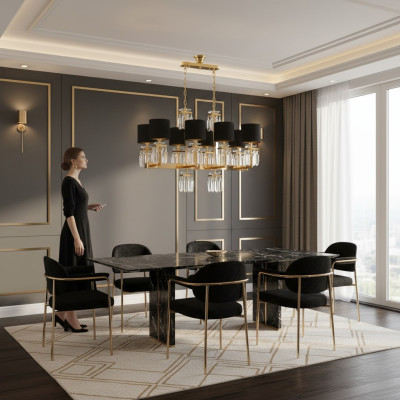 Deckenleuchter Kronleuchter Gold Deckenlampe Luster Kristall Schwarz