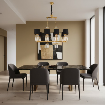 Deckenleuchter Kronleuchter Gold Deckenlampe Luster Kristall Schwarz