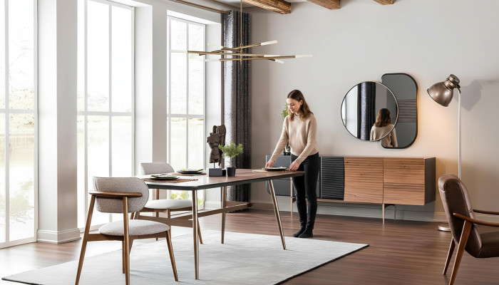 Gruppe Esszimmer Esstisch Stühle Sideboard 8tlg Holz Tisch Braun Neu