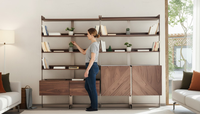 Moderne Vitrine Wohnzimmer Möbel Regal Standregal Echtholz Möbel Braun Regale