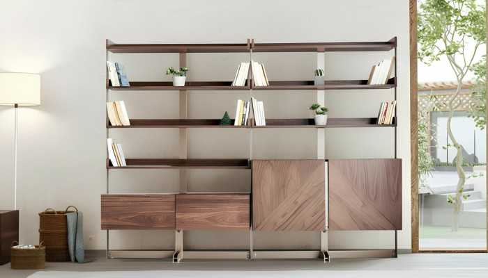 Moderne Vitrine Wohnzimmer Möbel Regal Standregal Echtholz Möbel Braun Regale