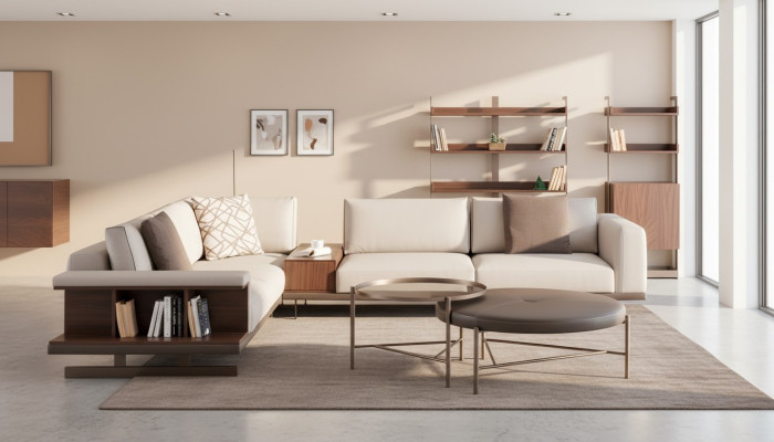 Modernes Beiges Ecksofa Luxus L-Form Couch Stoffsofas Wohnzimmermöbel