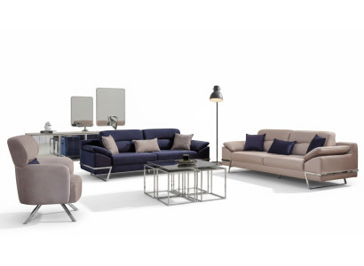 Luxus Sofagarnitur 331 Sitzer Dreisitzer Sofa Sessel Stoff Blau Modern