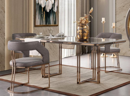 Essgruppe Esszimmer Esstisch Stühle Essecke Gold Holz Luxus Set 8tlg