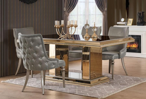 Essgruppe Esszimmer Esstisch Stühle Essecke Gold Holz Luxus Set 8tlg