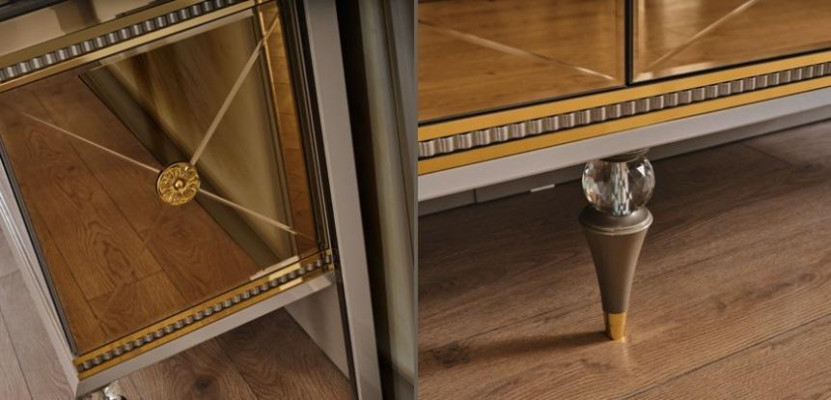 Sideboard Anrichte Kommoden Luxus Holz Gold Wohnzimmerkommode Spiegel