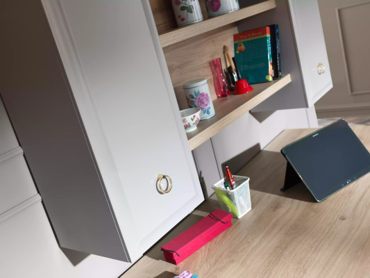 Komplete Jugendbett Kindermöbel Kinderzimmer Bett Holz Grau Set 5tlg