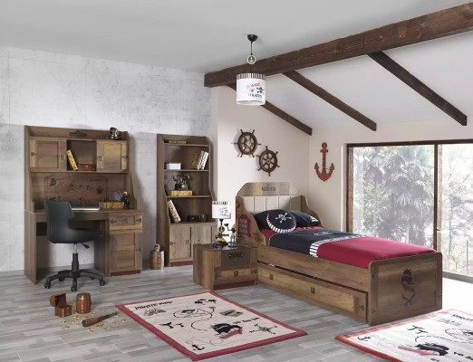 Bettrahmen Funktionsbett Ausziehbares Pirat Braun Holz Kinderbett Bett