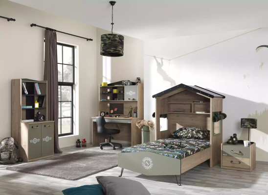 Garnitur Schreibtisch Set Holz Tisch Bücherregal Grün Kinderzimmer