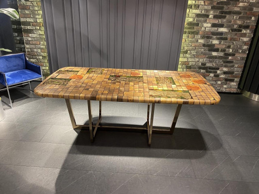 Esstisch Epoxidharz Esszimmertisch Mosaik Tisch 90 cm Holz Braun Neu