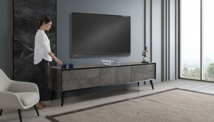 RTV Lowboard TV Ständer Wohnzimmer Grau Holz Sideboard Tisch Modern
