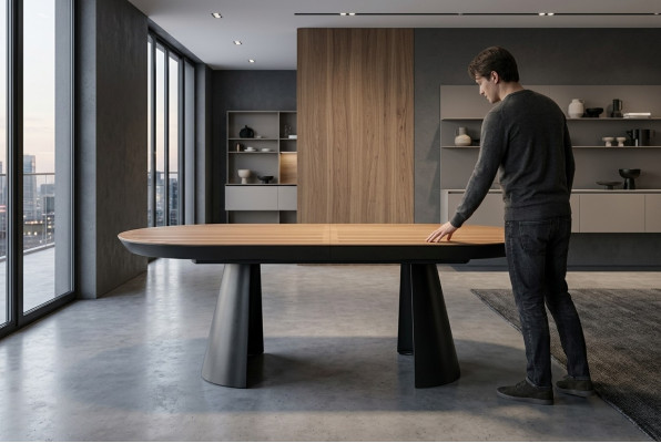 Ovaler Esszimmertisch Küchentisch Ausziehbarer Design Holz Braun Tisch