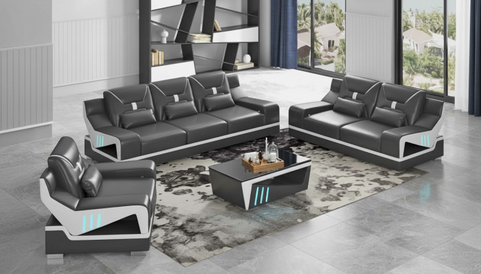 Luxus Sofagarnitur Komplette Couchgarnitur Schwarz Kunstleder Sofa 321