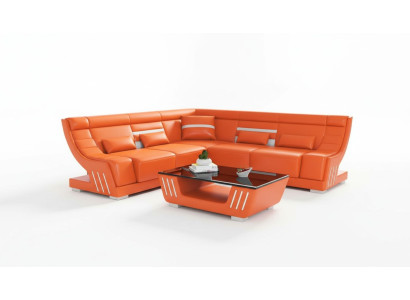 Ecksofa Sofa L Form Orange Designersofa Kunstleder Polster Sofas Eck