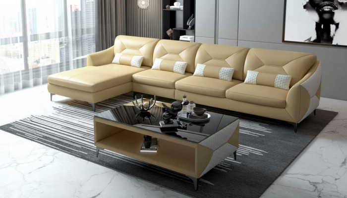 Eckgarnitur Ledersofa Ecksofa L Form Liege Couch Sofa Beige Luxus Neu