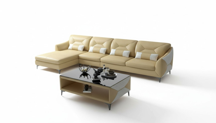 Eckgarnitur Ledersofa Ecksofa L Form Liege Couch Sofa Beige Luxus Neu