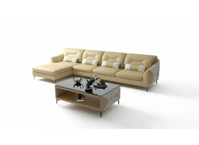 Eckgarnitur Ledersofa Ecksofa L Form Liege Couch Sofa Beige Luxus Neu