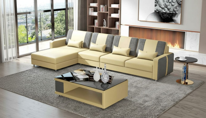 Eckgarnitur Ledersofa Ecksofa L Form Liege Couch Sofa Beige Luxus Neu