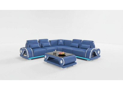 Ecksofa Ledersofa L Form Couch Sofa Blau Luxus Moderne Eckgarnitur Couchen