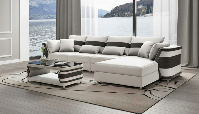 Ecksofa Ledersofa L Form Couch Sofa Weiß Luxus Moderne Eckgarnitur