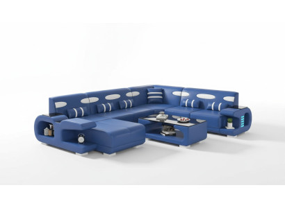 Wohnlandschaft XXL Sofa U Form Groß Ecksofa Ledersofa Blau Sofas Neu