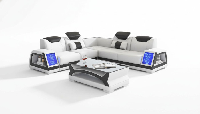 Eckgarnitur Ecksofa L Form Ledersofa Sofa Couch Weiß Luxus Design Couchen