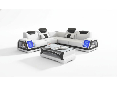 Eckgarnitur Ecksofa L Form Ledersofa Sofa Couch Weiß Luxus Design Couchen
