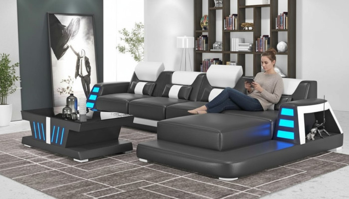 Ecksofa Ledersofa L Form Couch Sofa Schwarz Luxus Moderne Eckgarnitur