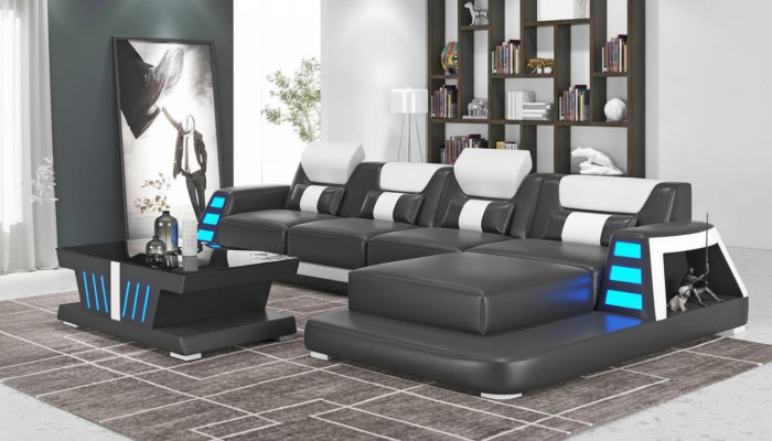 Ecksofa Ledersofa L Form Couch Sofa Schwarz Luxus Moderne Eckgarnitur