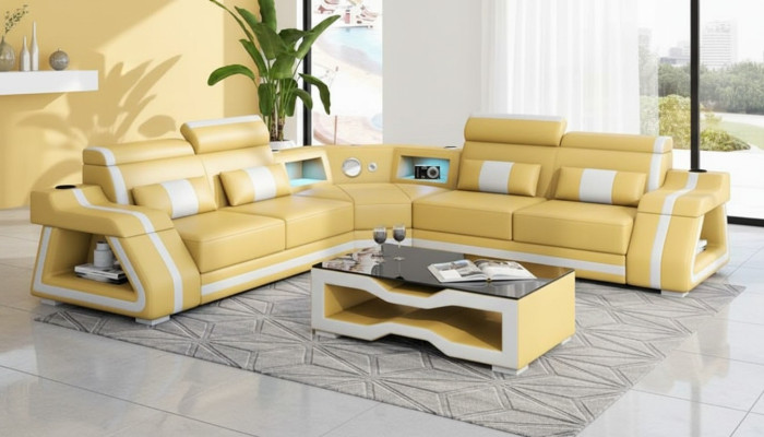 Ledersofa Eckgarnitur Ecksofa L Form Sofa Couch Beige Luxus Design