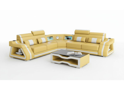 Ledersofa Eckgarnitur Ecksofa L Form Sofa Couch Beige Luxus Design