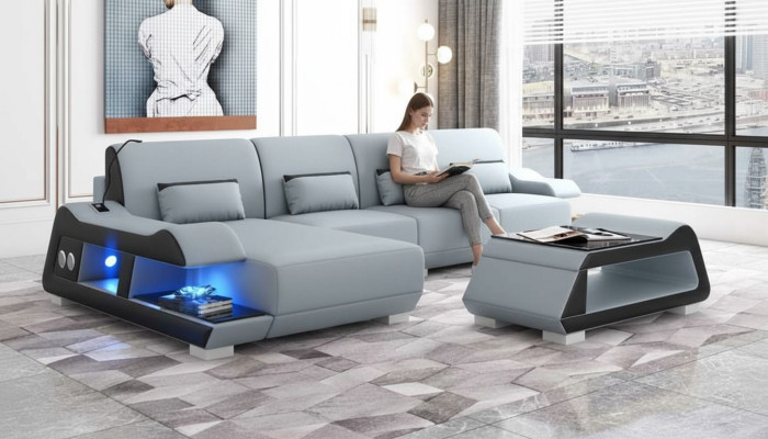 Ecksofa L Form Ledersofa Couch Sofa Blau Luxus Moderne Eckgarnitur Couchen