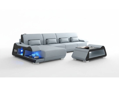 Ecksofa L Form Ledersofa Couch Sofa Blau Luxus Moderne Eckgarnitur Couchen