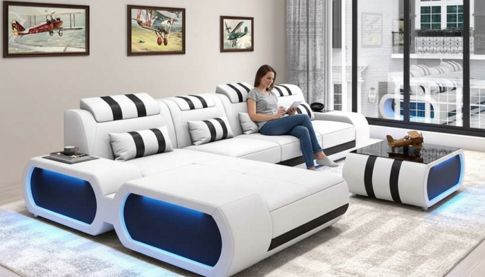Eckgarnitur Ecksofa L Form Ledersofa Sofa Couch Weiß Luxus Design Couchen