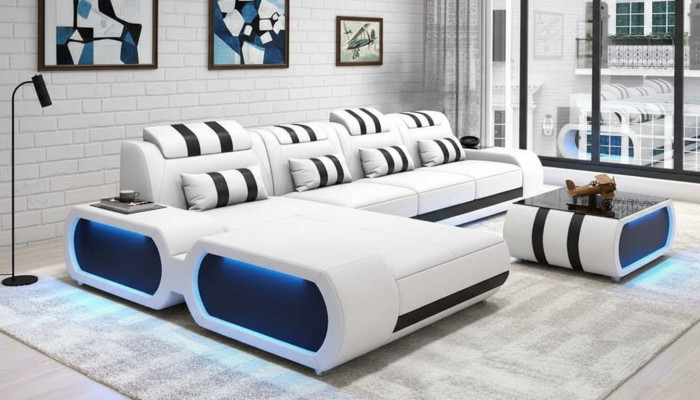 Eckgarnitur Ecksofa L Form Ledersofa Sofa Couch Weiß Luxus Design Couchen