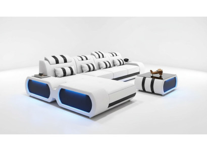 Eckgarnitur Ecksofa L Form Ledersofa Sofa Couch Weiß Luxus Design Couchen