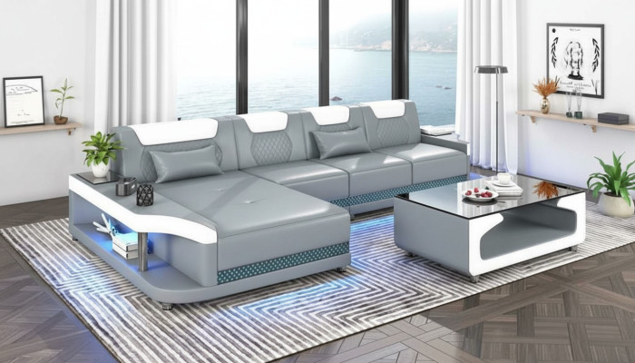 Eckgarnitur Ecksofa L Form Ledersofa Couch Sofa Grau Luxus Moderne Couchen