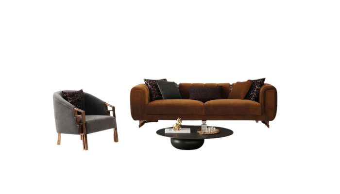 Couchgarnitur Dreisitzer Sessel Braun Stoffsofa Set Komplette Sofa