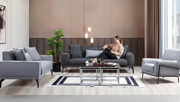 Graue Sofagarnitur Komplette Couchgarnitur Polstersofa Stoffsofa Sofa