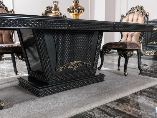 Essecke Essgruppe Esszimmer Esstisch Stühle Holz Set 9tlg Grau Barock