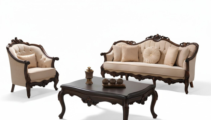 Polstersofa Chesterfield Garnitur Sofagarnitur Stoff Sofa Beige Set