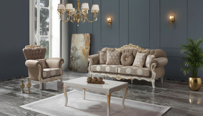 Sofagarnitur Polstersofa Sofa Couch Braun Stoffsofa Chesterfield Set 3+1