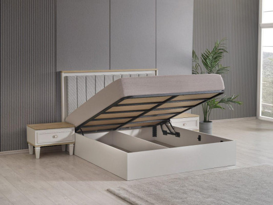 Garnitur Doppelbett Schlafzimmer Bett Nachttische Grau Holz Set 3tlg