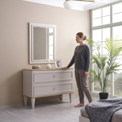 Kommode mit Spiegel Schlafzimmer Konsole Holz Grau Set 2tlg Moderne