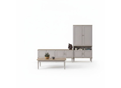 Garnitur TV Ständer Schrank RTV Lowboard Wohnzimmer Regale Grau Holz
