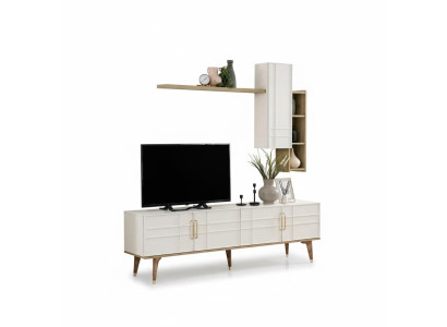 Garnitur TV Ständer Schrank RTV Lowboard Wohnzimmer Regale Weiß Holz