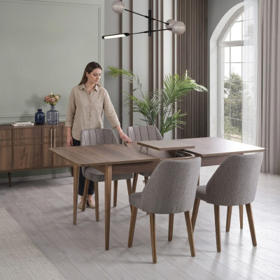 Modern Komplette Essgruppe Esszimmer Esstisch Set 7tlg Esszimmer Braun Holz